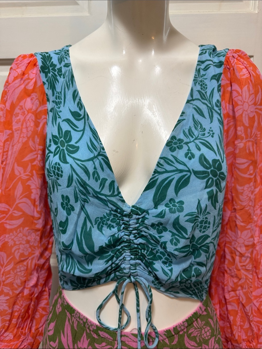 Farm Rio Cutout Maxi Dress Colorblock Floral Maxi Dress with Tie Front S Medium - Picture 7 of 15